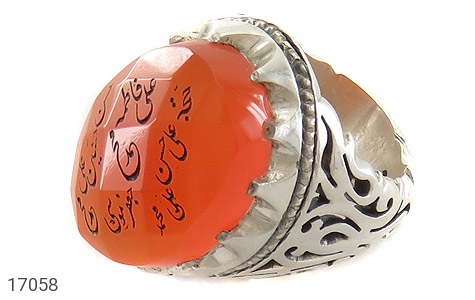انگشتر نقره عقیق یمنی قرمز درشت خوش رنگ چهارده معصوم مردانه دست ساز [14 معصوم] - 17058